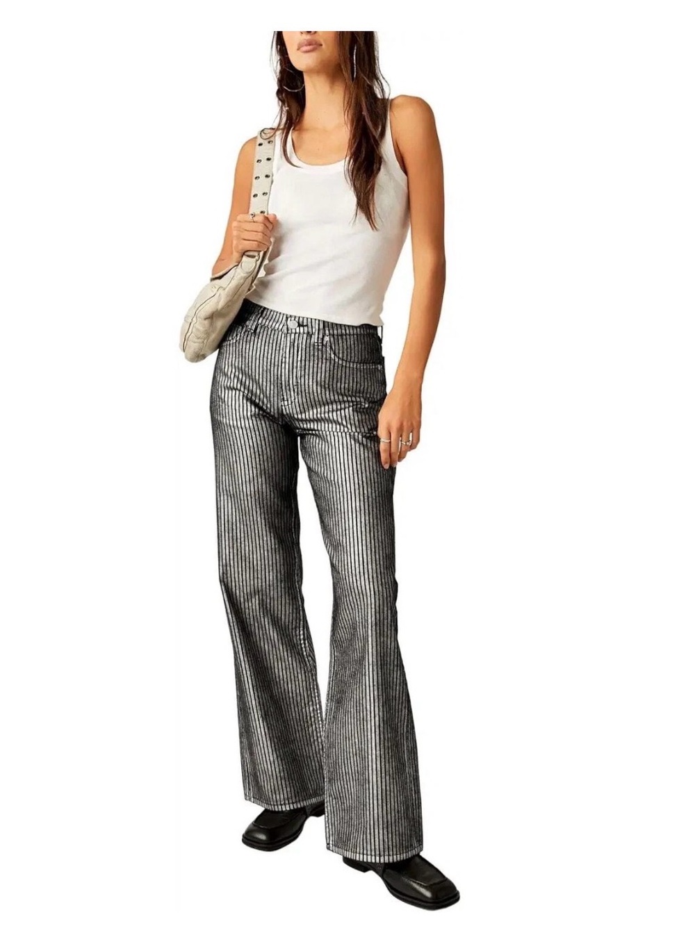 We The Free Black & White Pinstripe Flare Jeans